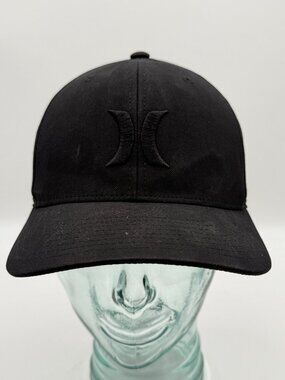 Hurley Flex Fit Hat Cap Black Fitted L/XL H2O Dri Embroidered Logo Polyester